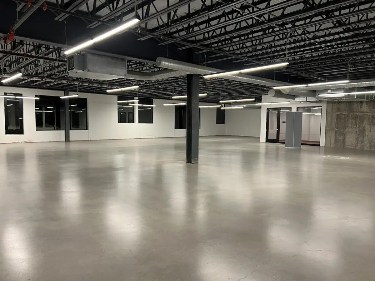Solid gray epoxy floor in a commercial space