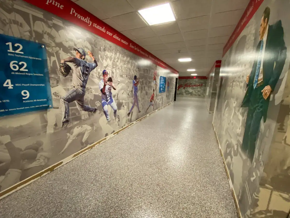 Commercial flake epoxy floor in a hallway